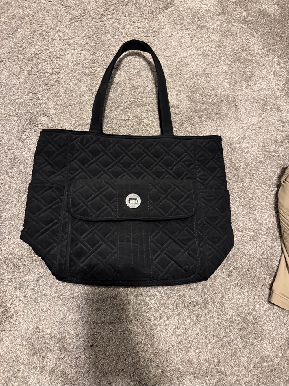 Vera Bradley Black Quilted Tote with Front Flap Pocket